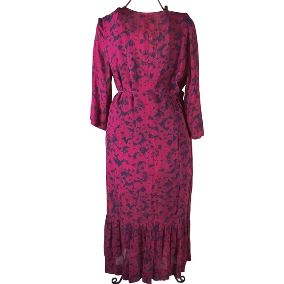GANNI Fiji Flower Mesh Midi Dress Size 40 (US 8) Floral Ruched Sheer Sleeves - Picture 5 of 13